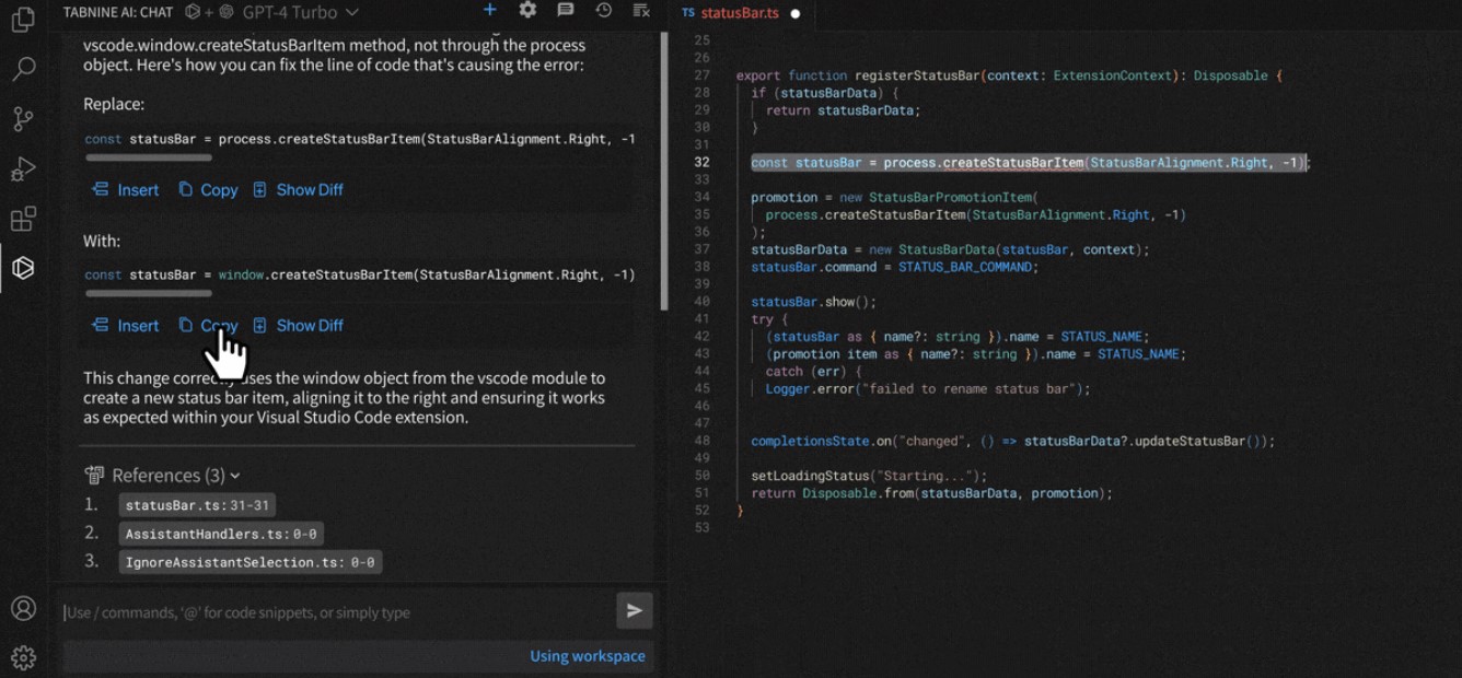 Tabnine操作界面图