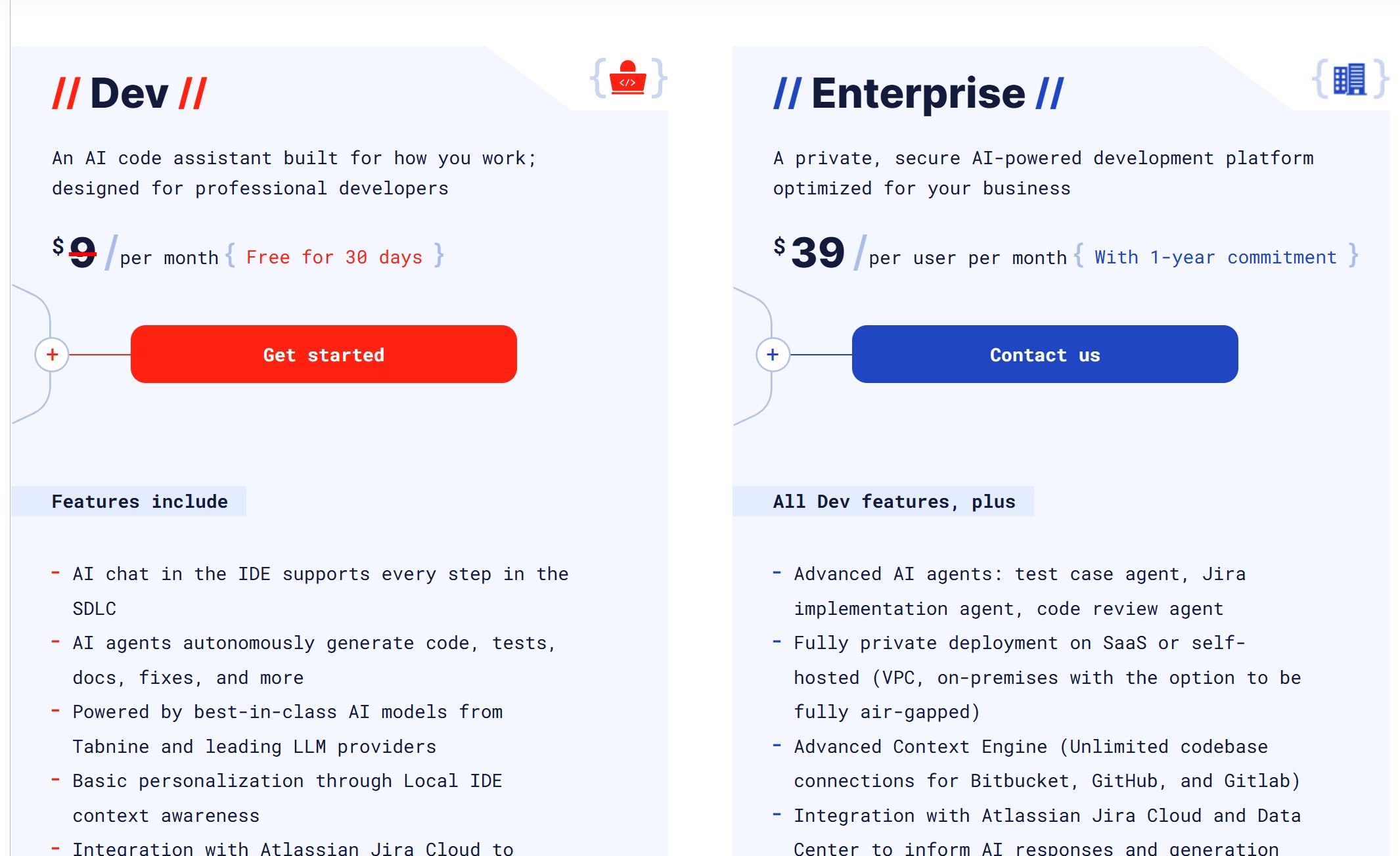 Tabnine价格方案图