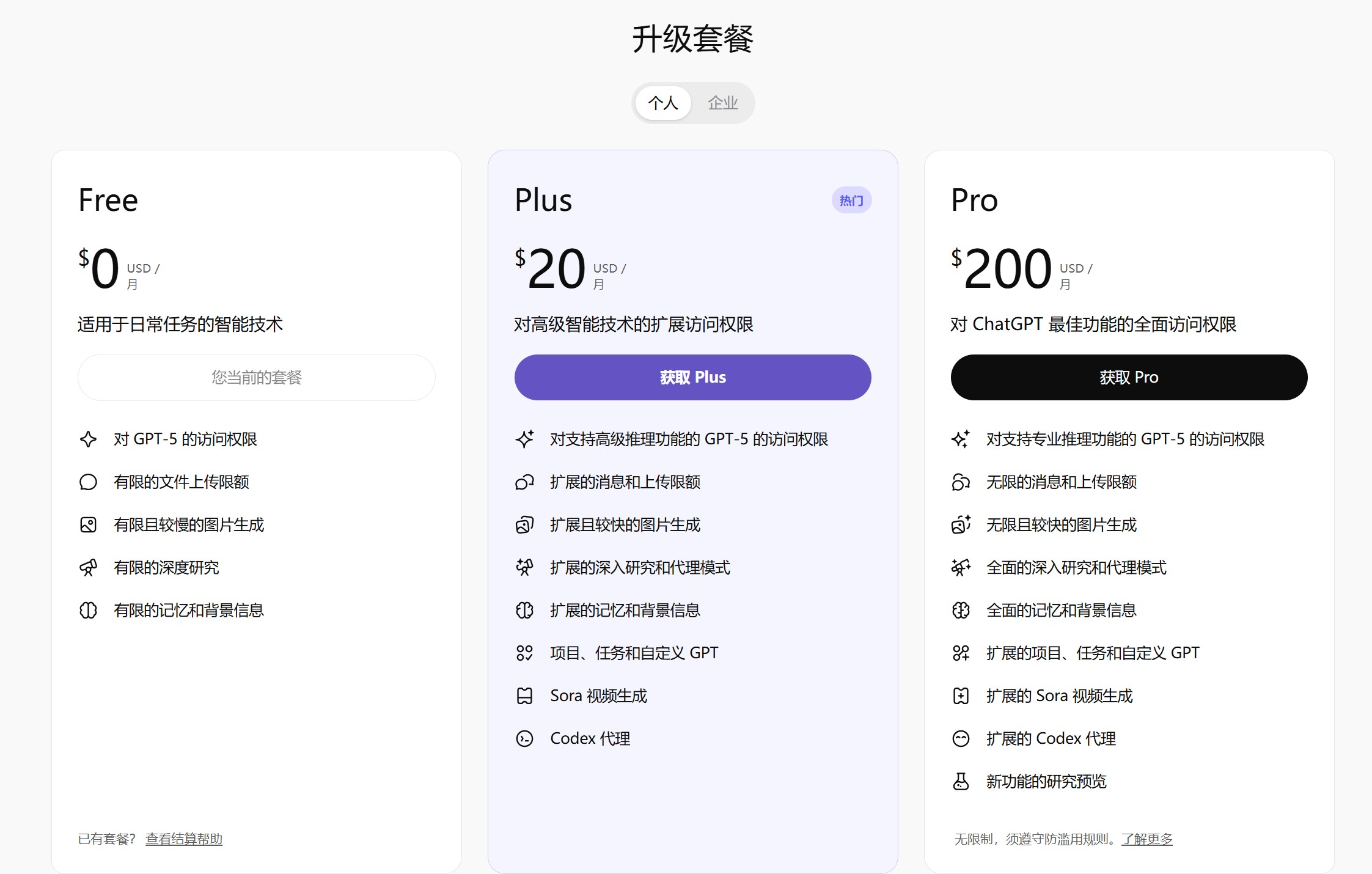GPT-5价格方案图