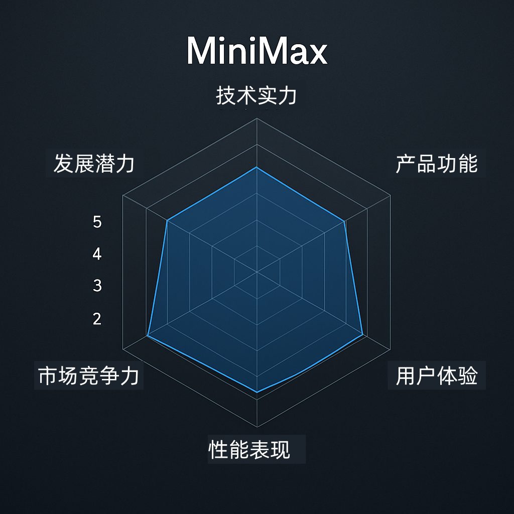 MiniMax AI工具六维度综合评分雷达图
