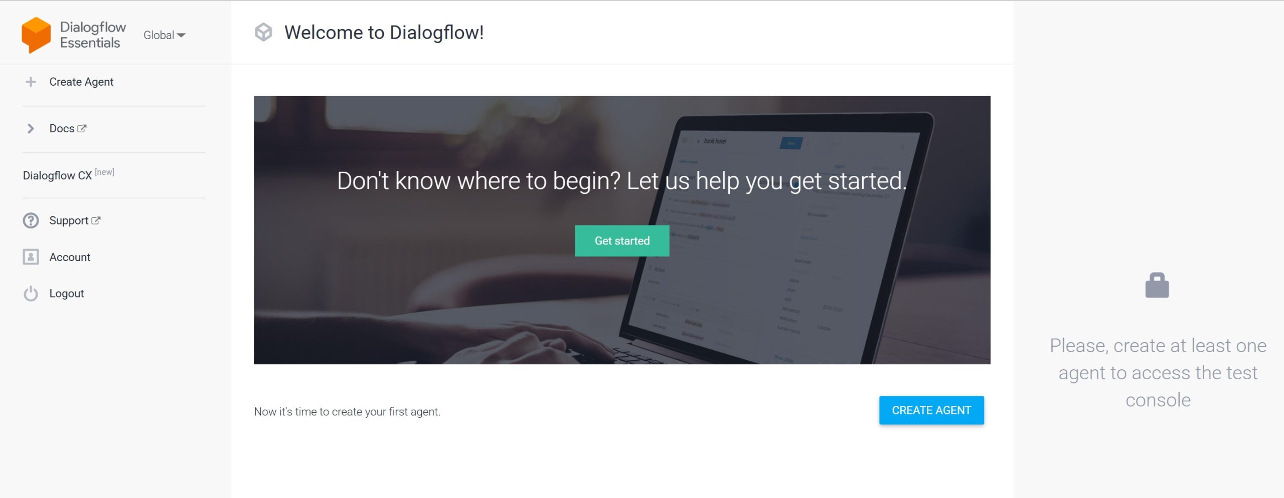 Dialogflow官方后台登录页