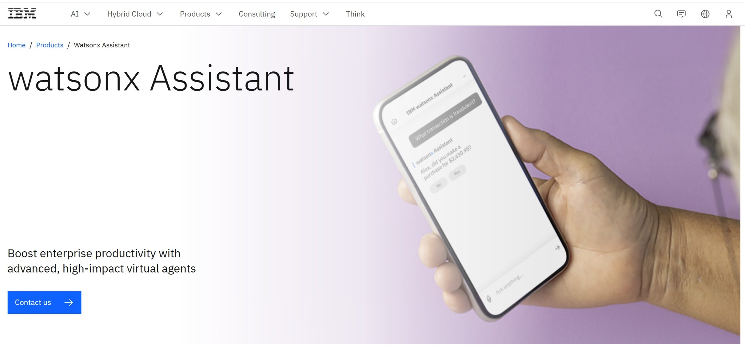 IBM watsonx Assistant官方介绍页