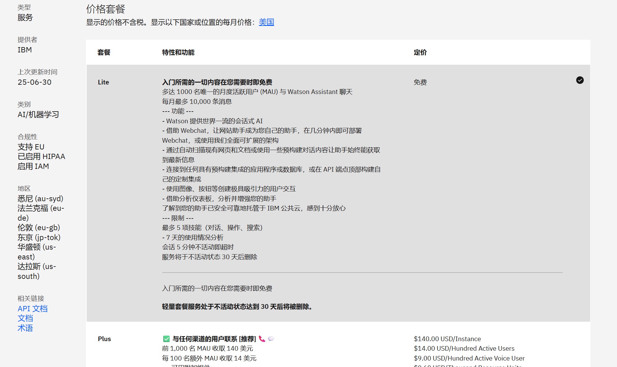 IBM watsonx Assistant官方价格方案