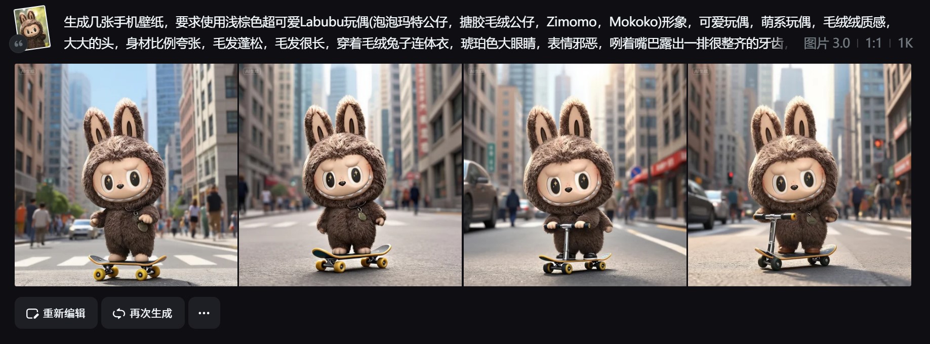 即梦AI生成的Labubu壁纸灵感广场示例