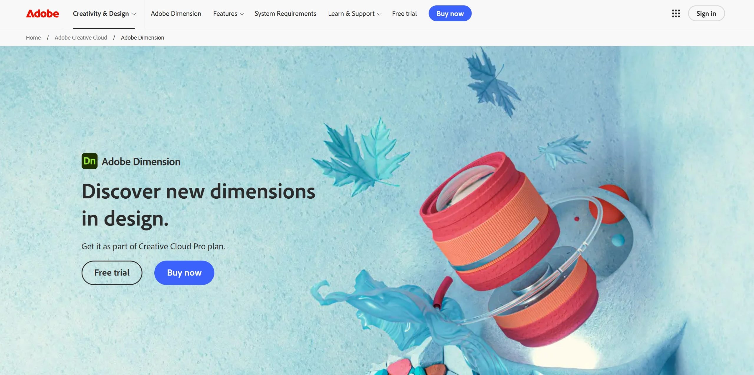 Adobe Dimension官网首页截图
