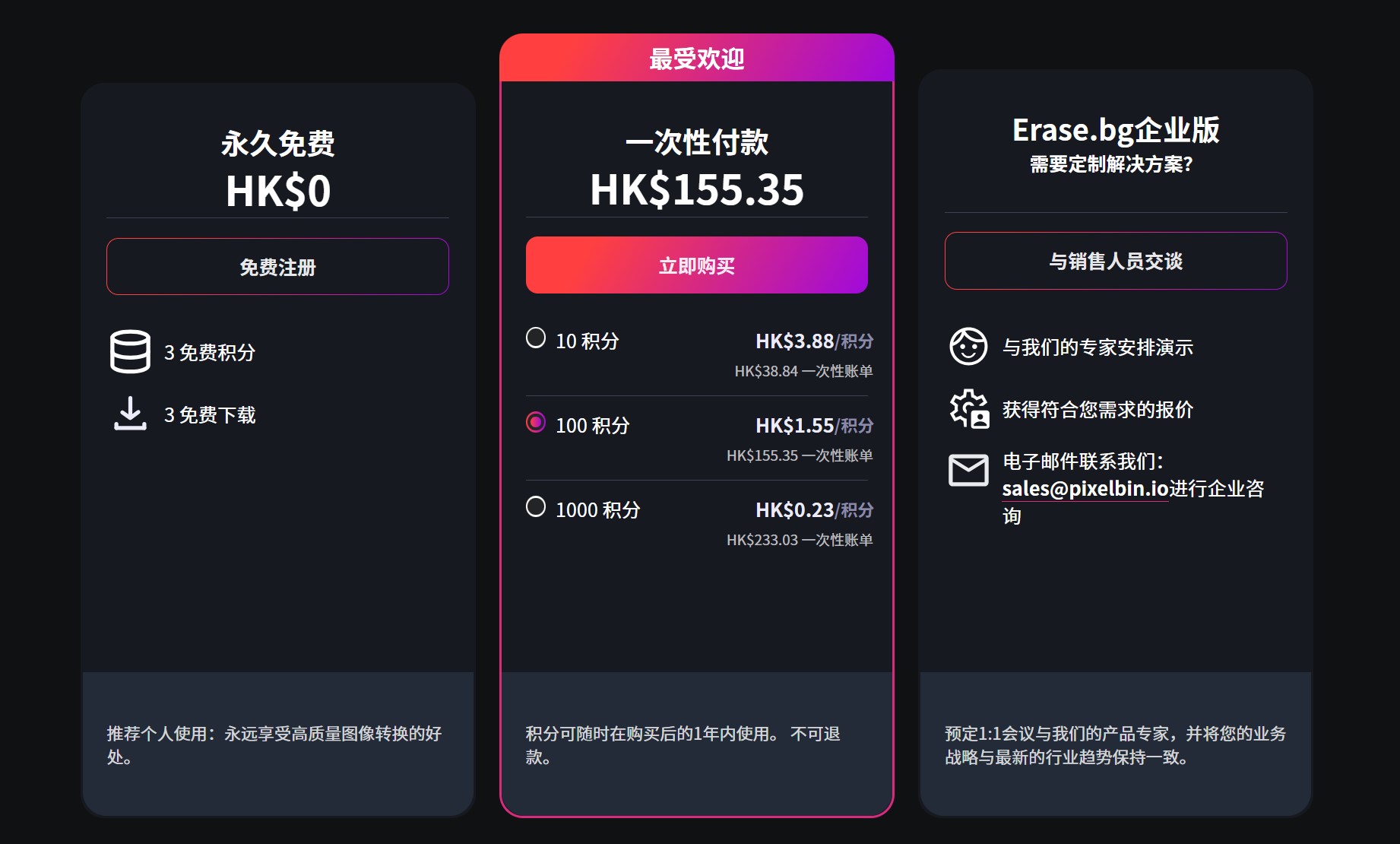 Erase.bg价格套餐