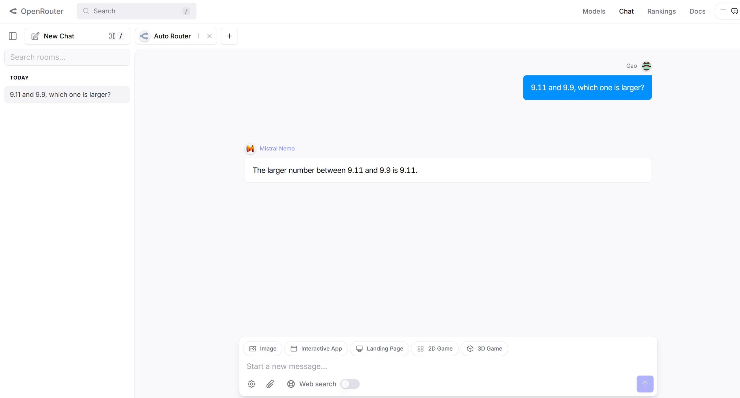 OpenRouter对话框界面