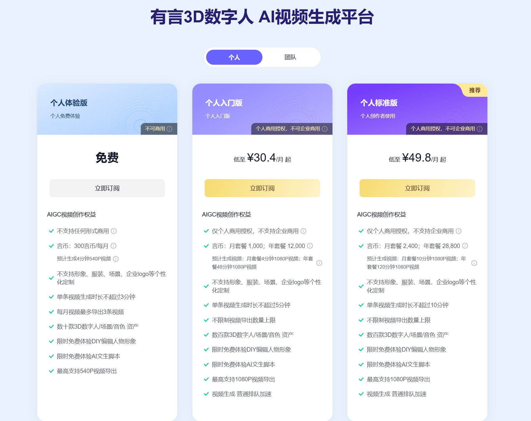 有言价格方案图