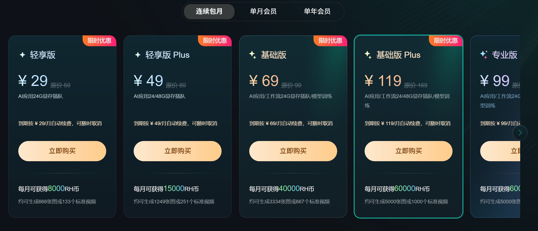 RunningHub会员套餐图