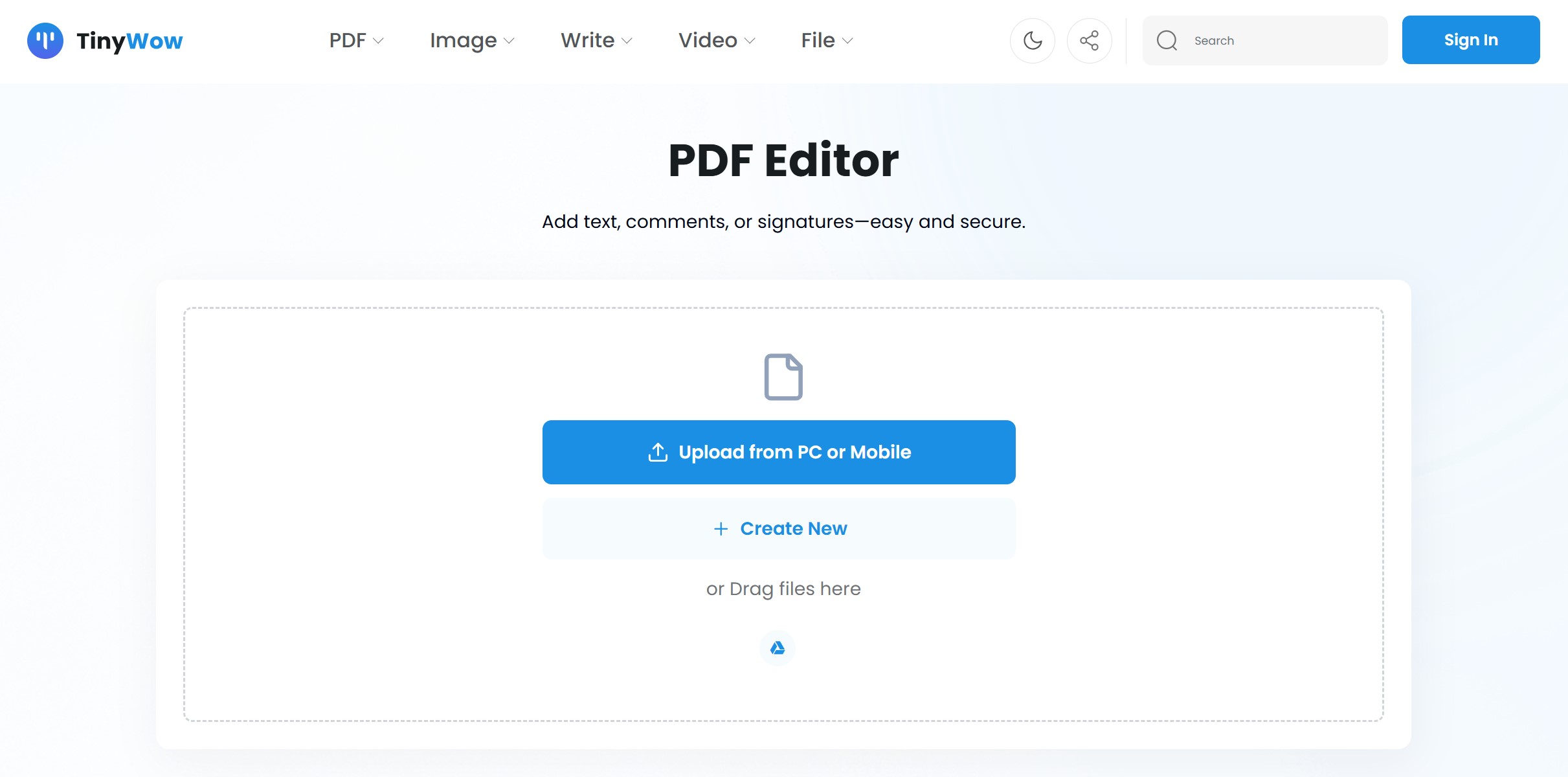 TinyWow操作界面图