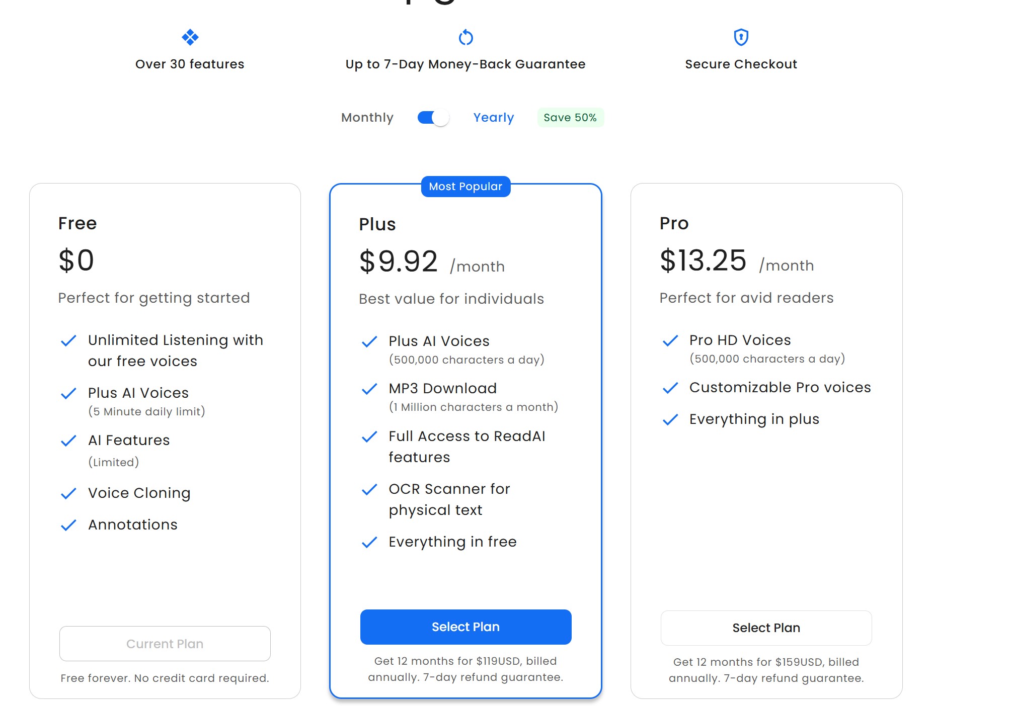 NaturalReader价格方案图