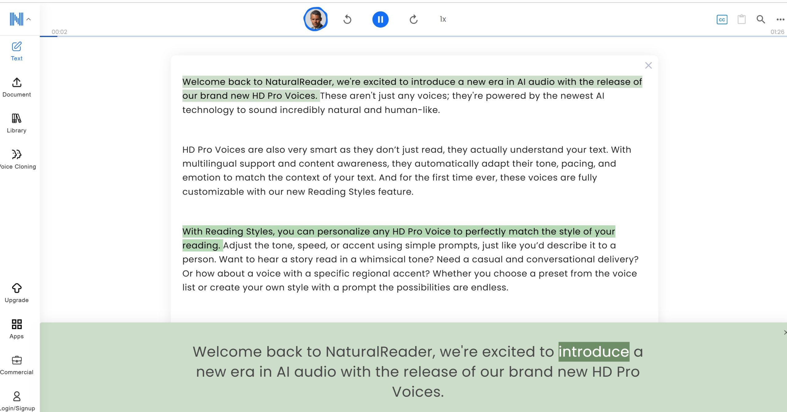 NaturalReader操作界面图