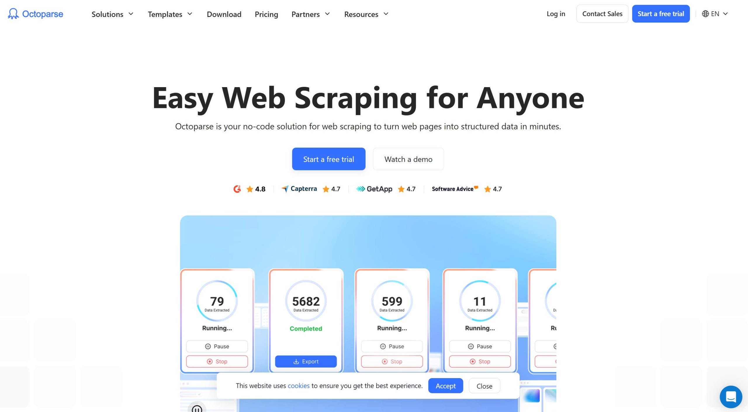 Octoparse官网首页图
