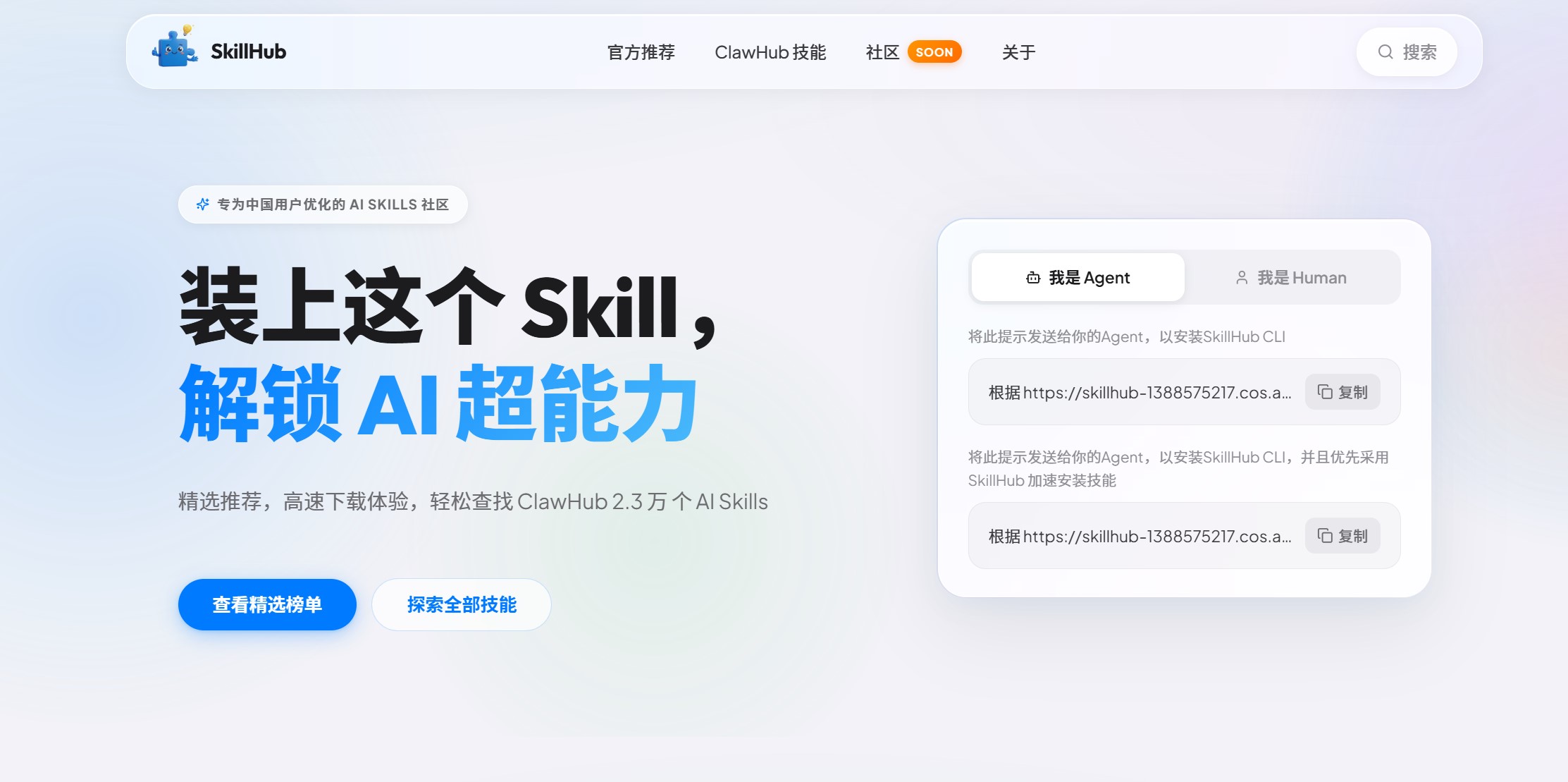 SkillHub官网首页截图