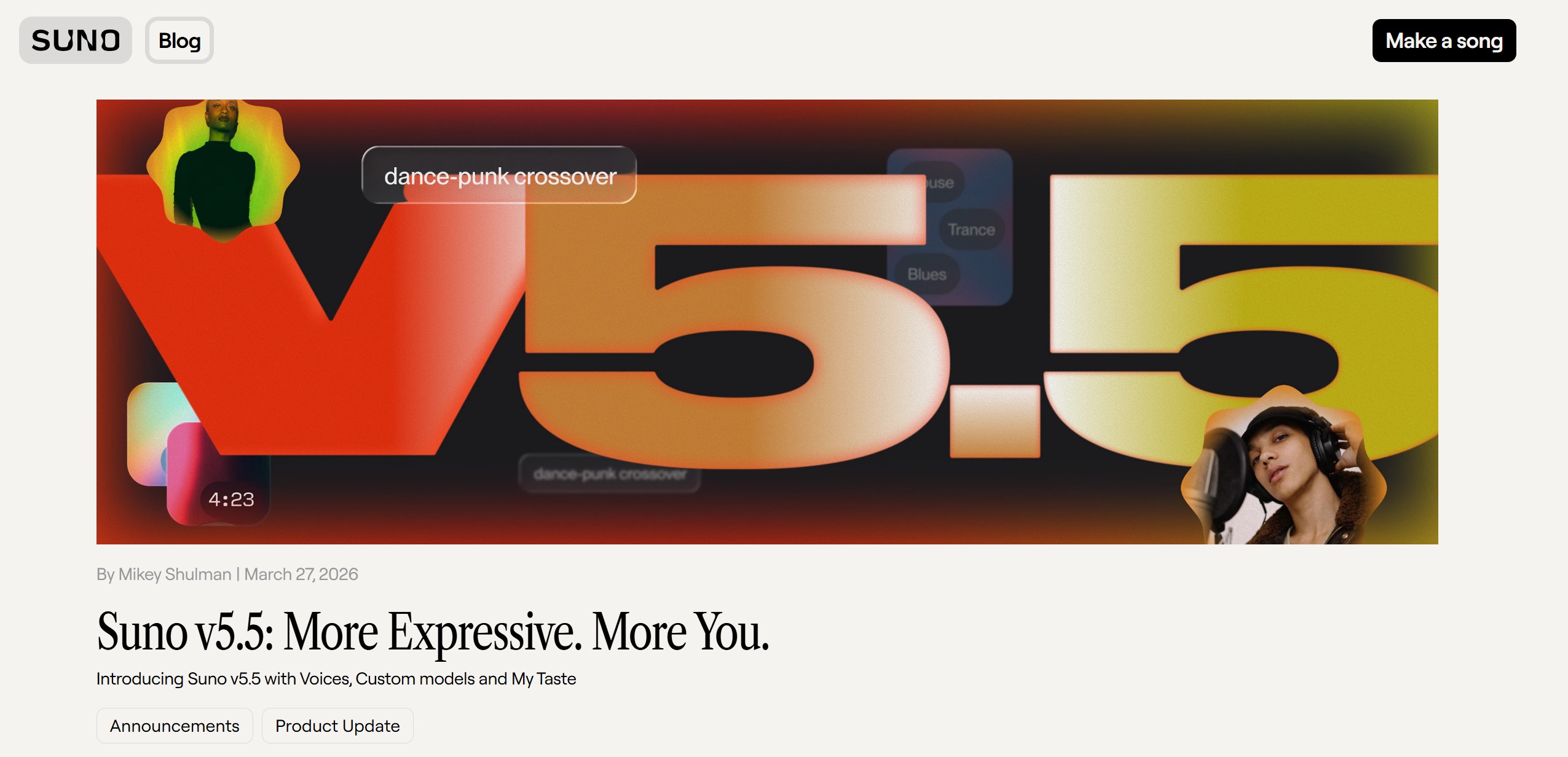 Suno v5.5 – Suno推出的AI音乐生成与个性化音频创作系统升级版本