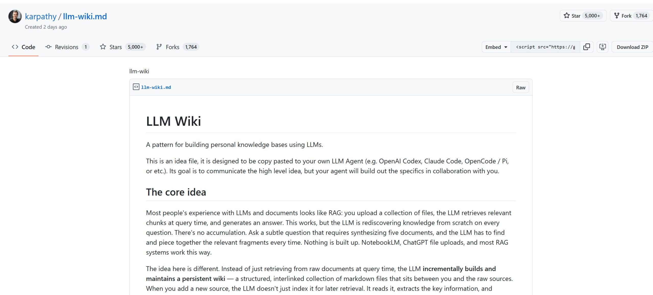 LLM Wiki 在GitHub仓库官网截图