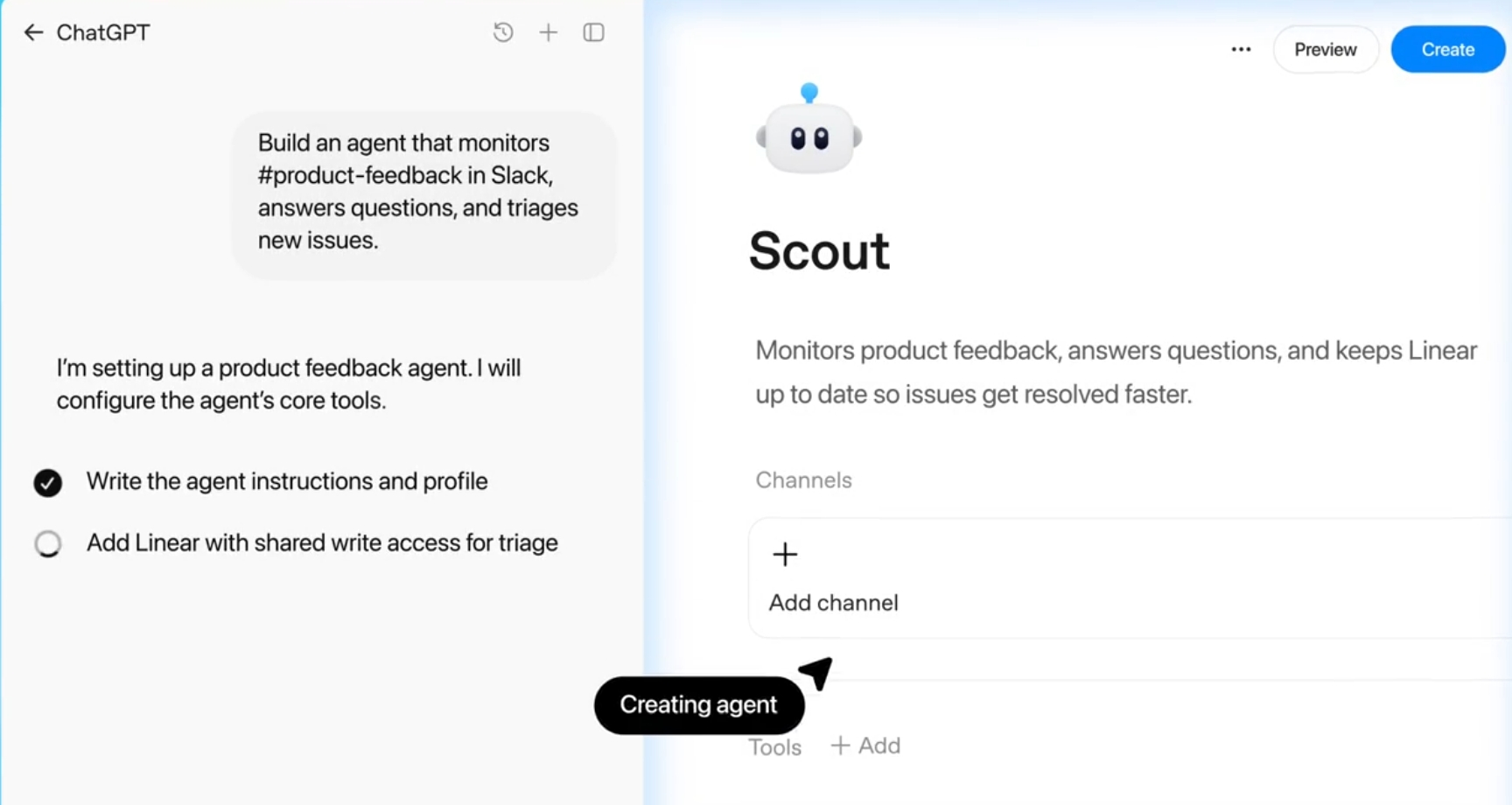 Workspace Agents智能体创建与工作流配置操作界面截图