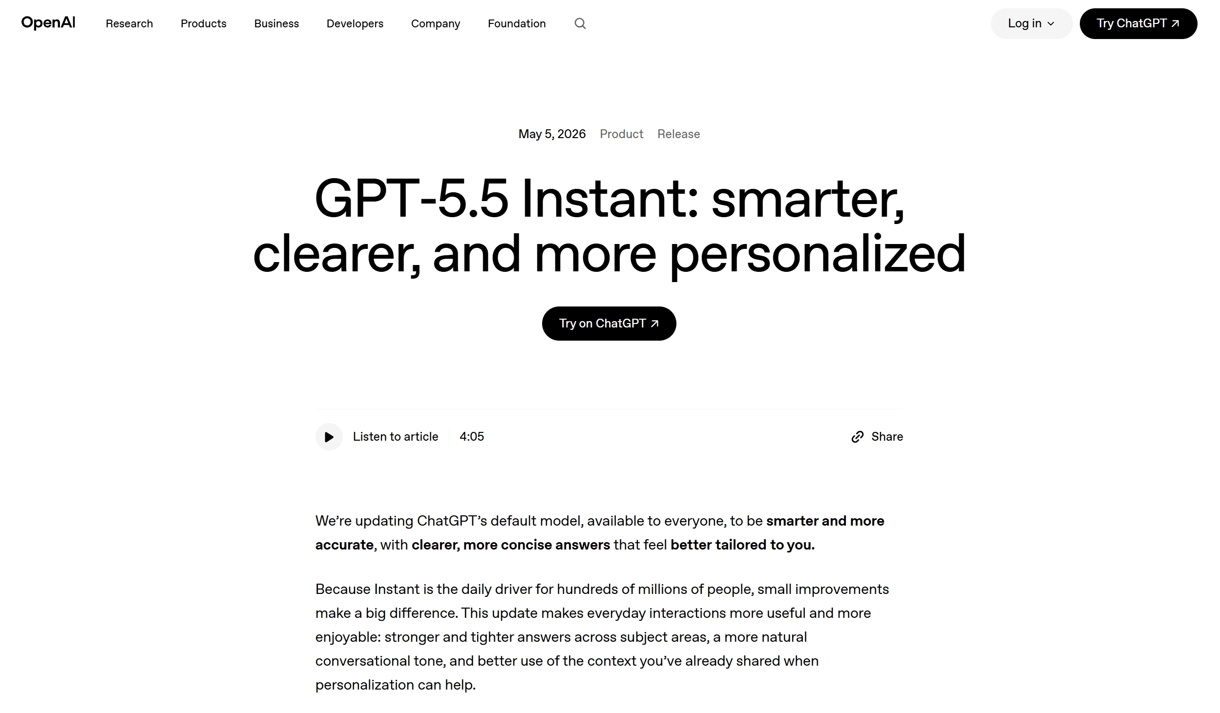 GPT-5.5 Instant – OpenAI推出的低延迟多模态大语言模型
