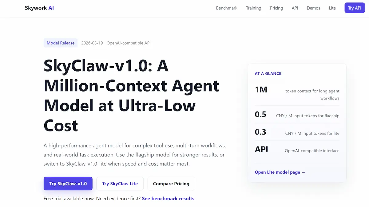 SkyClaw-v1.0 – 昆仑万维天工AI推出的百万上下文Agent模型