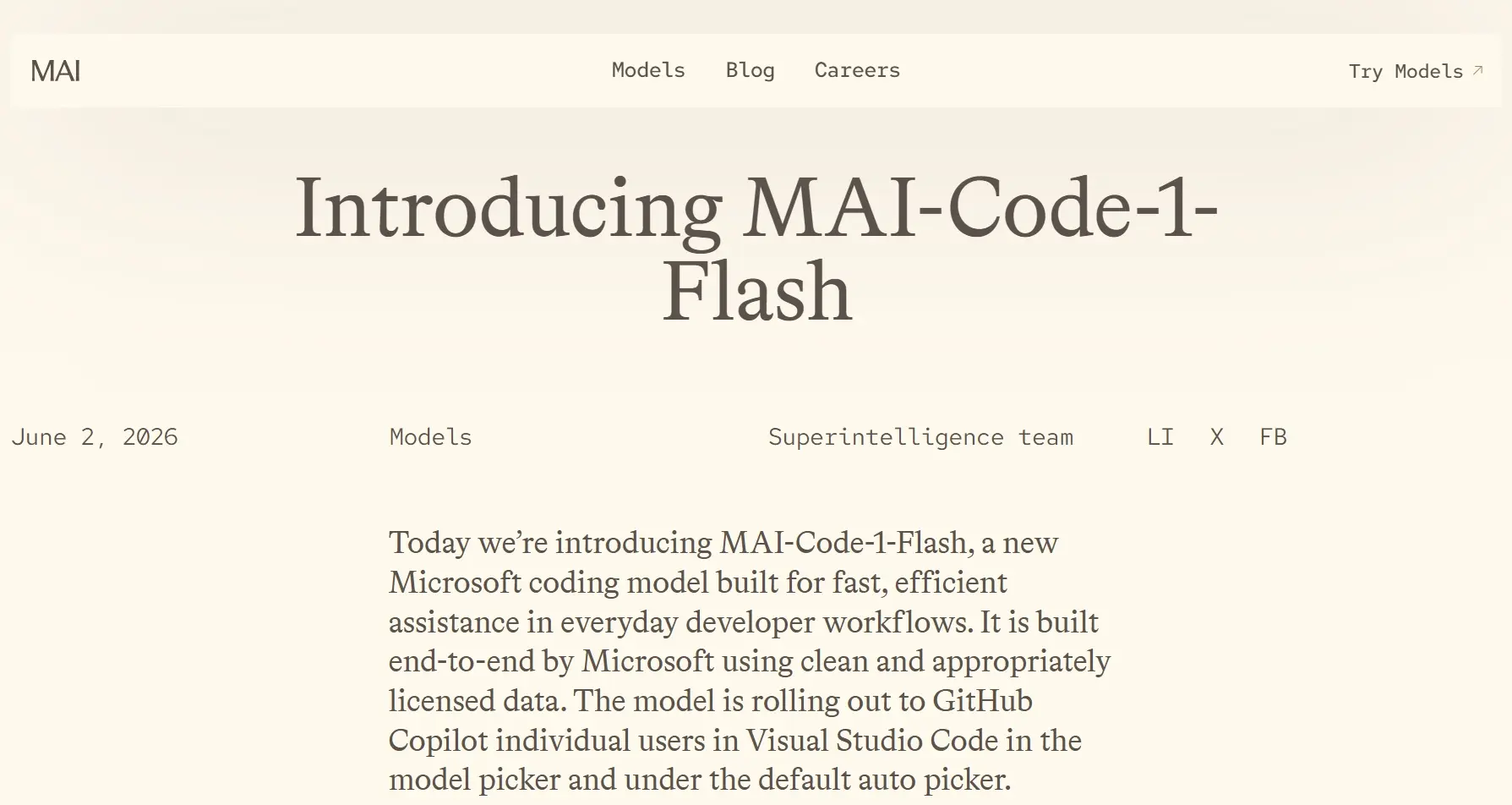 MAI-Code-1-Flash – Microsoft AI推出的代码生成与Agent开发模型