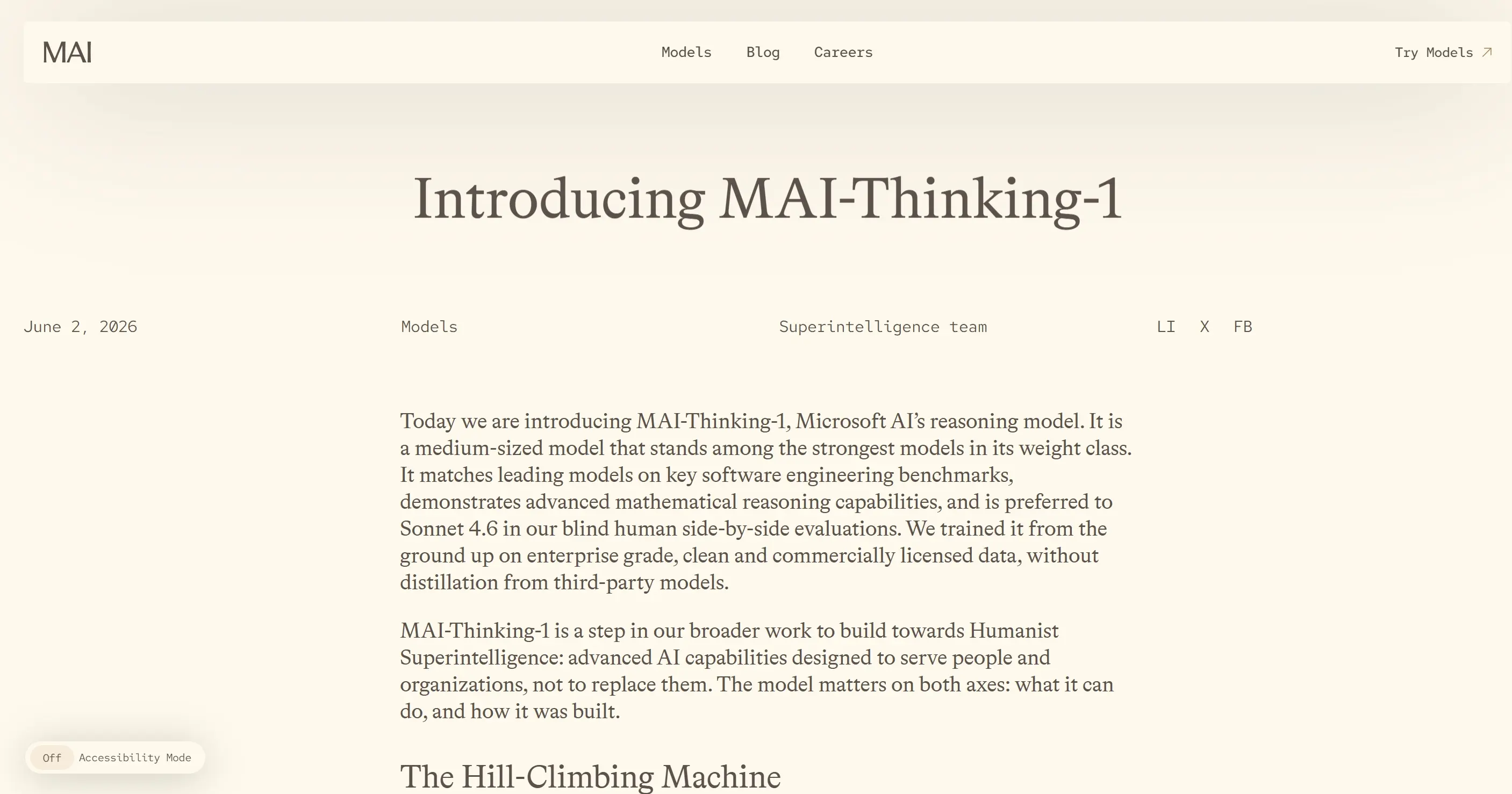 MAI-Thinking-1 – 微软推出的高级推理与代码生成模型