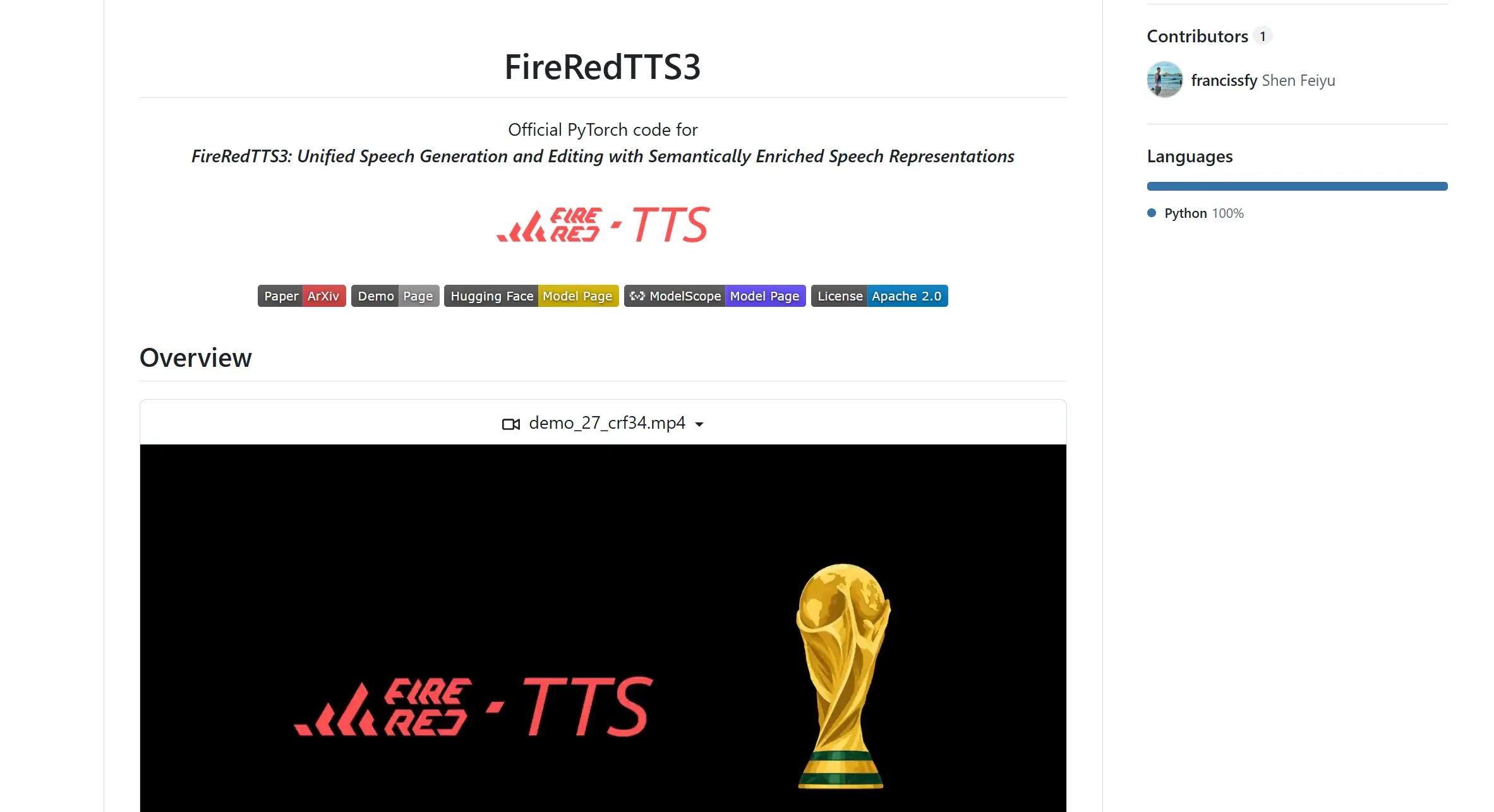 FireRedTTS3 – 小红书推出的统一语音生成与编辑模型