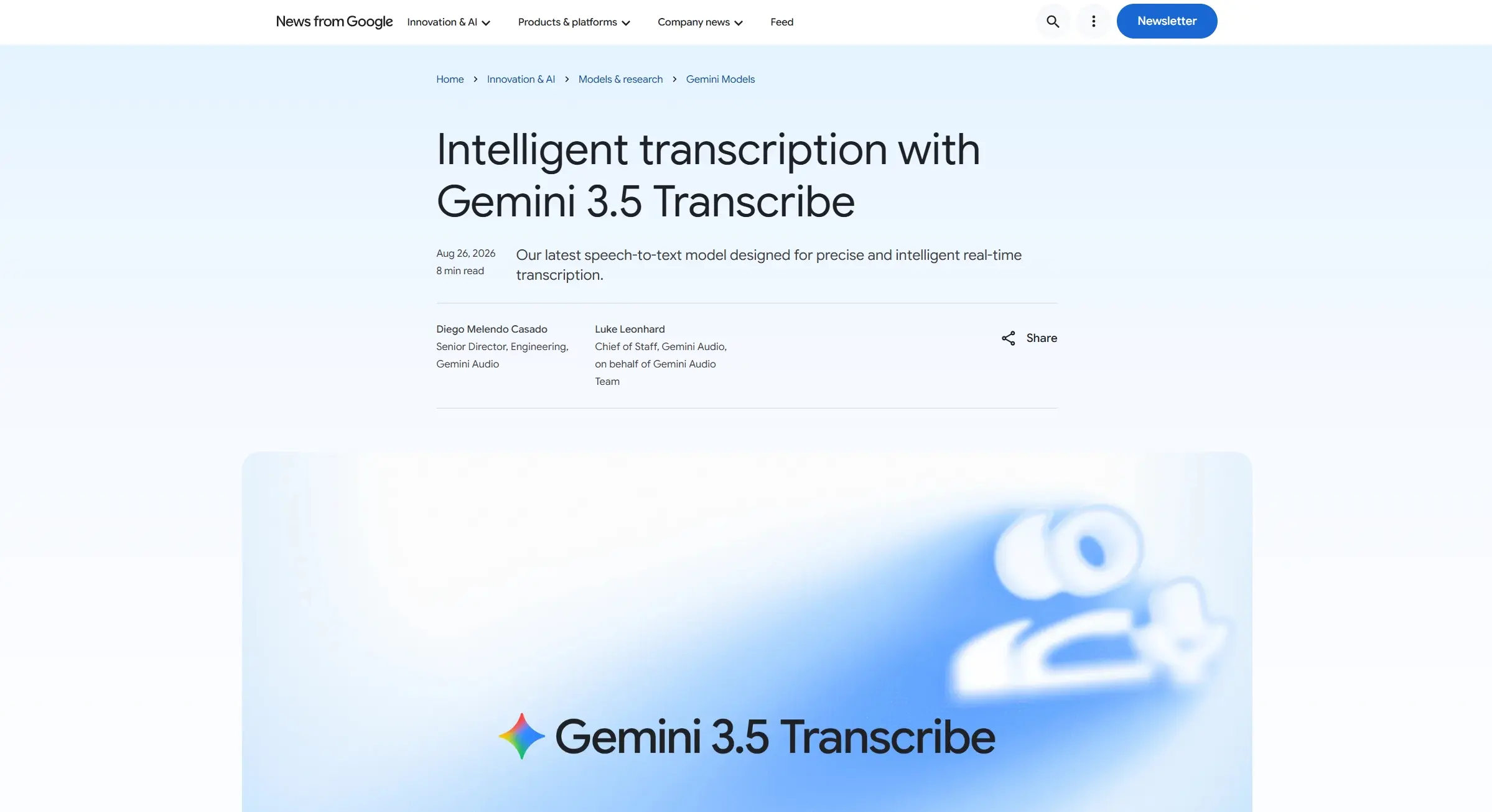 Gemini 3.5 Transcribe – 谷歌推出的智能语音转文本与自动整理模型