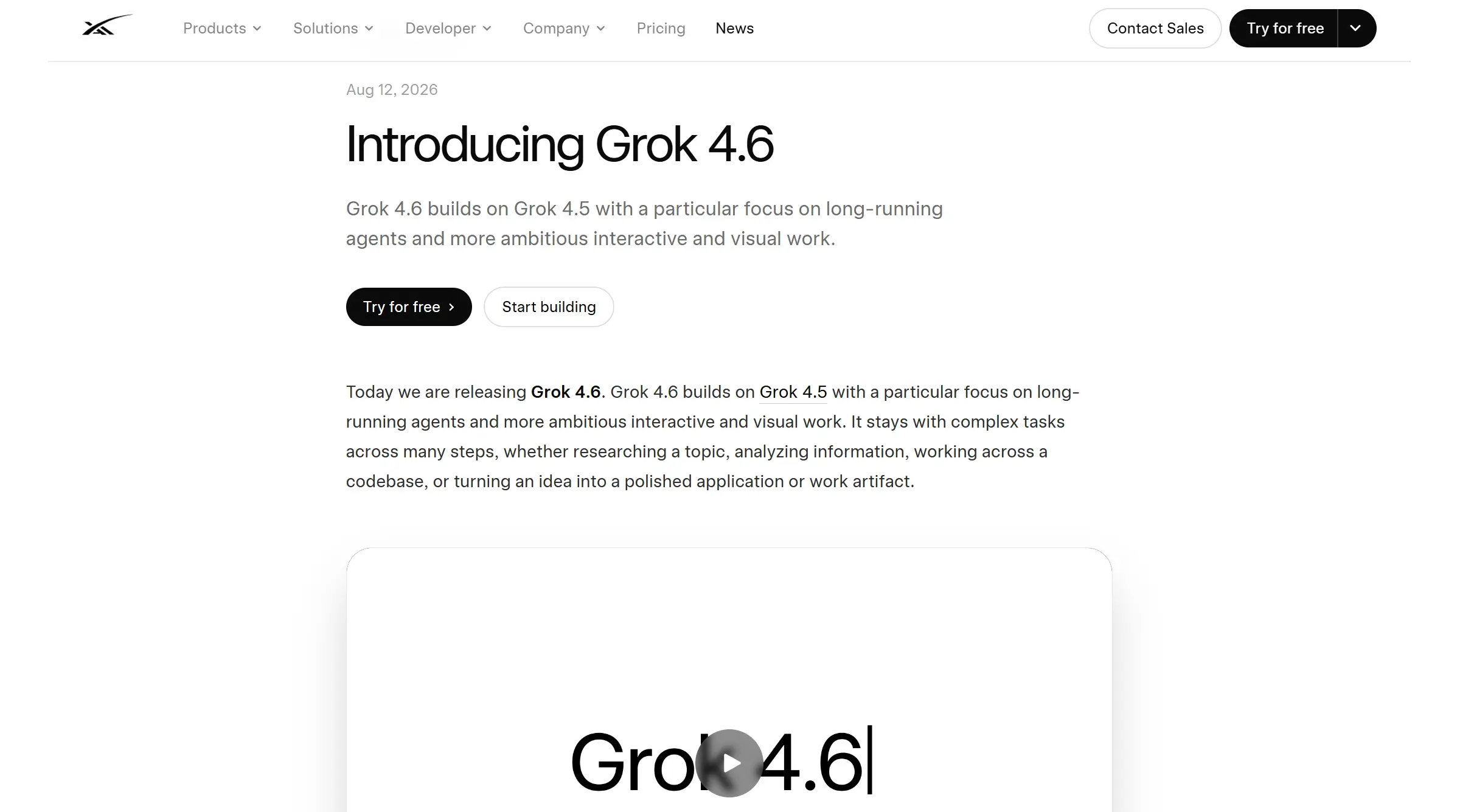 Grok 4.6 – xAI推出的长程智能体高性能编程大模型