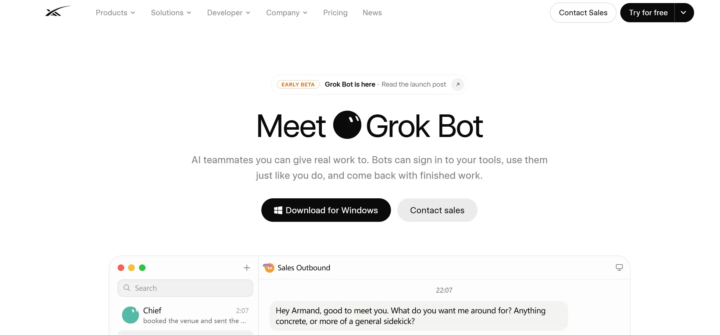Grok Bot官网首页截图