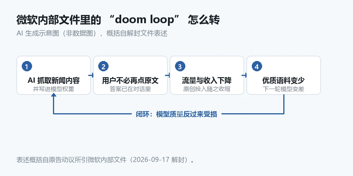 AI 内容供应链 doom loop 循环示意
