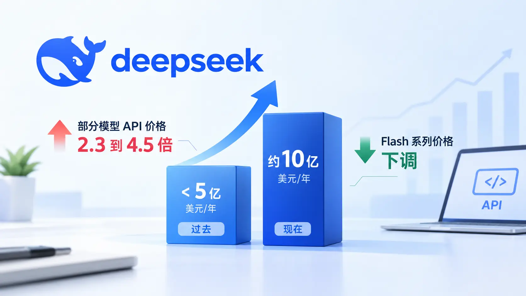 DeepSeek 部分模型 API 价格上调 2.3 到 4.5 倍，年化收入运行率不足 5 亿升到约 10 亿美元/年