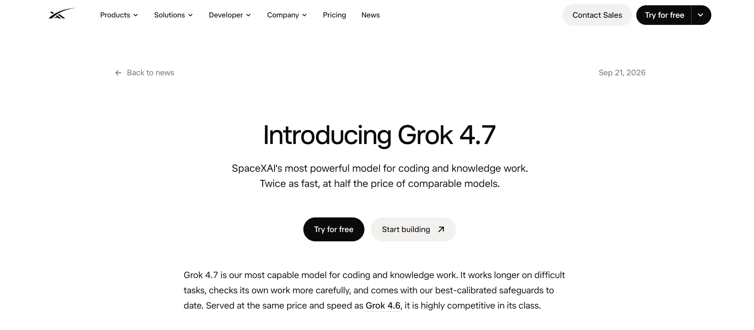 Grok 4.7 – SpaceXAI推出的旗舰编码与知识工作大模型