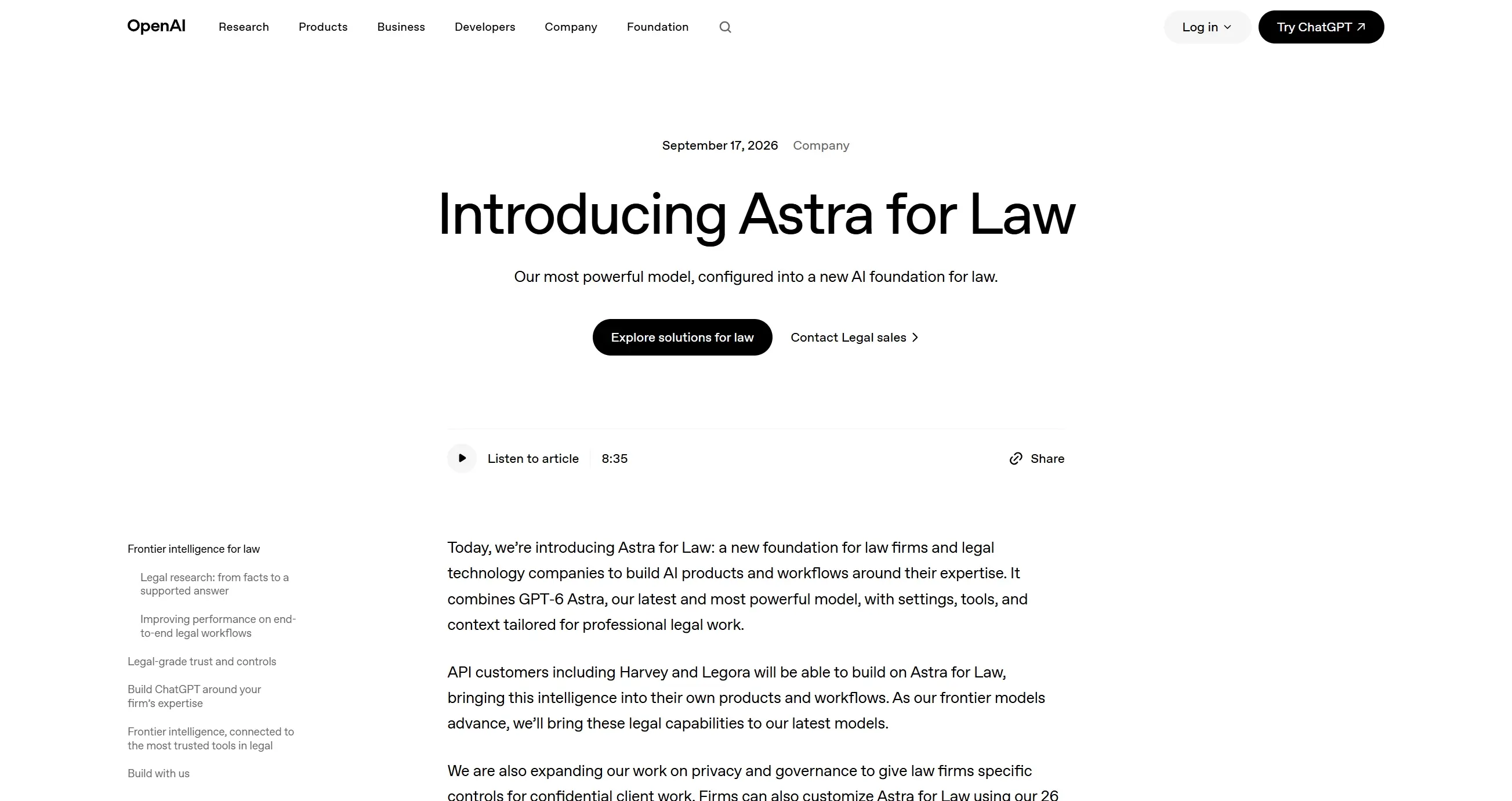 Astra for Law – OpenAI推出的法律AI基础平台