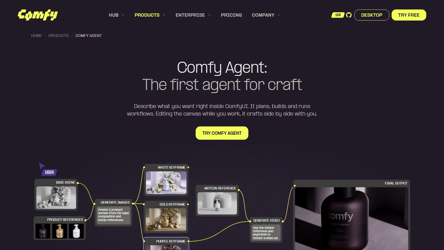 Comfy Agent官网产品页截图