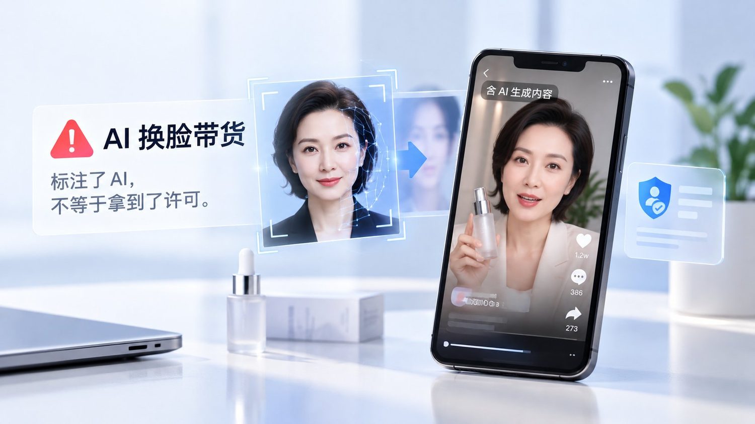 AI换脸带货标注合规示意图