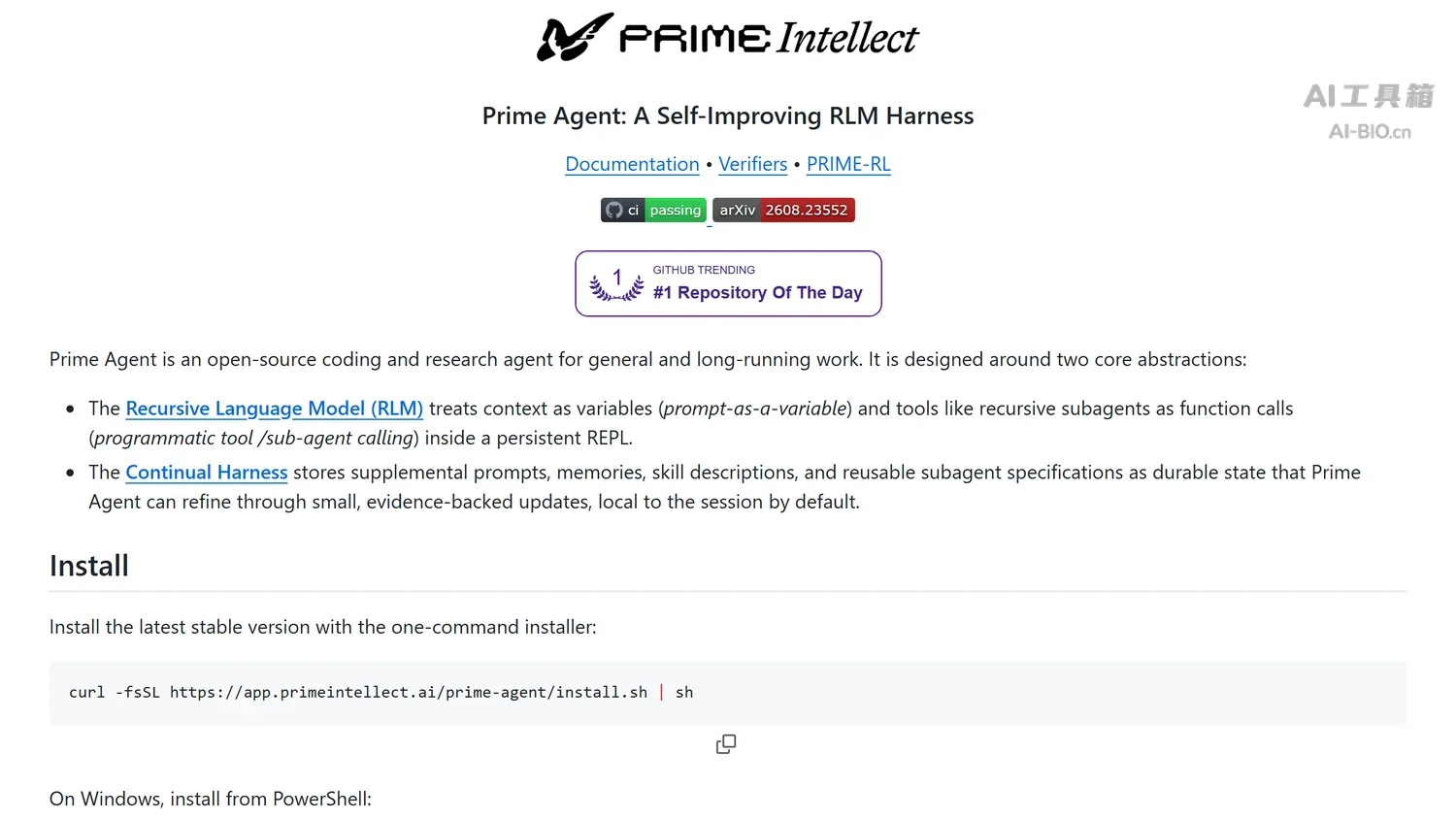 Prime Agent仓库首屏截图